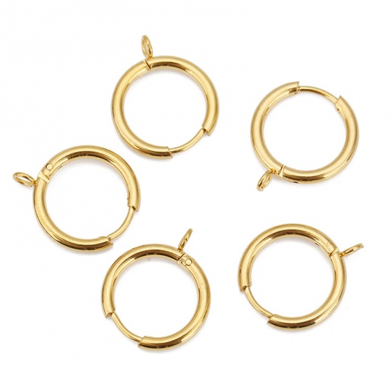 Picture of 304 Stainless Steel Hoop Earrings Round Gold Plated With Loop 16mm x 2mm, 2 PCs
