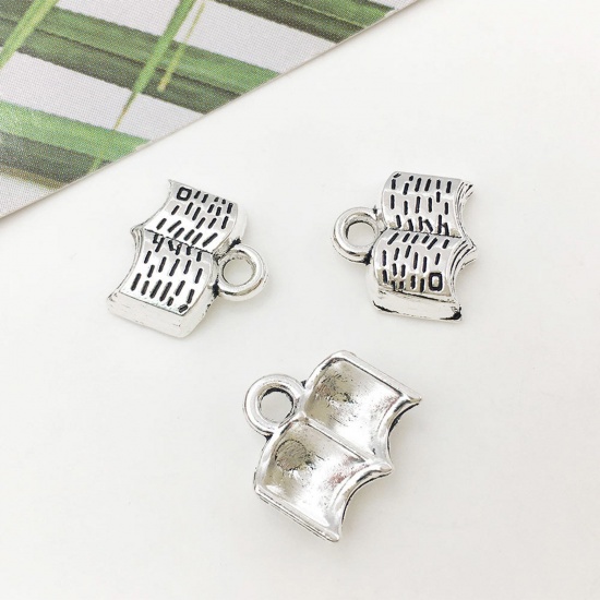 Picture of Zinc Based Alloy College Jewelry Charms Antique Silver Color Book 11mm x 11mm, 20 PCs
