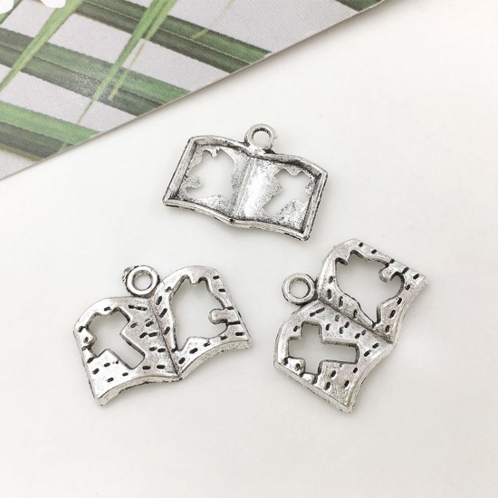 Picture of Zinc Based Alloy College Jewelry Charms Antique Silver Color Book Cross 17mm x 13mm, 20 PCs