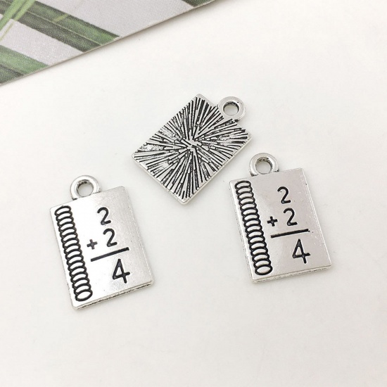 Picture of Zinc Based Alloy College Jewelry Charms Antique Silver Color Book 17mm x 10mm, 20 PCs