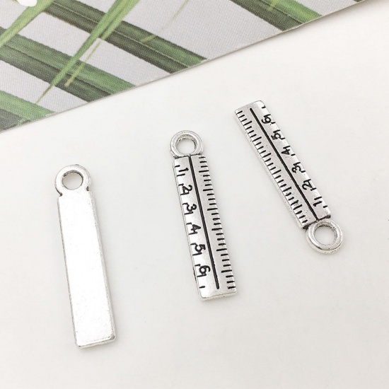 Picture of Zinc Based Alloy College Jewelry Charms Antique Silver Color Ruler 24mm x 5mm, 20 PCs