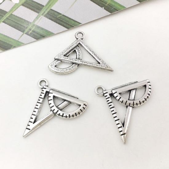 Picture of Zinc Based Alloy College Jewelry Charms Antique Silver Color Ruler 21mm x 20mm, 20 PCs
