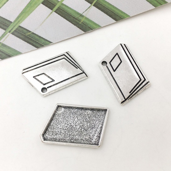 Picture of Zinc Based Alloy College Jewelry Charms Antique Silver Color Book 18mm x 12mm, 20 PCs