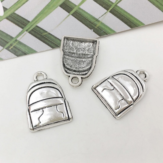 Picture of Zinc Based Alloy College Jewelry Charms Antique Silver Color School Bag 20mm x 13mm, 20 PCs