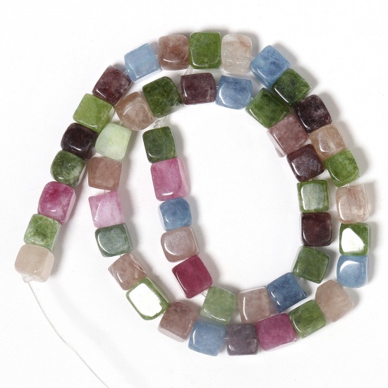 Picture of Simulated Tourmaline ( Imitation ) Loose Beads Cube Multicolor About 8mm Dia., 40cm(15 6/8") - 35cm(13 6/8") long, 1 Strand (Approx 43 PCs/Strand)