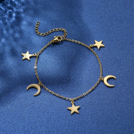 Picture of 304 Stainless Steel Stylish Link Cable Chain Bracelets Gold Plated Star Moon 17cm(6 6/8
