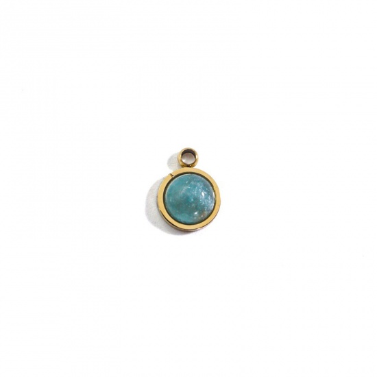 Picture of Amazonite ( Natural ) Charms Gold Plated Light Green Round 7.5mm x 6mm, 1 Piece