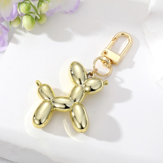 Picture of Resin Stylish Keychain & Keyring Gold Plated Golden Balloon Dog Laser 7cm x 4cm, 1 Piece