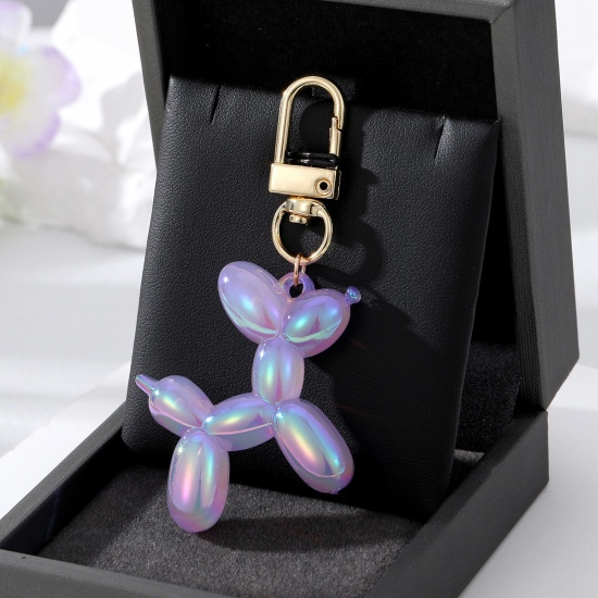Picture of Resin Stylish Keychain & Keyring Gold Plated Mauve Balloon Dog Laser 7cm x 4cm, 1 Piece