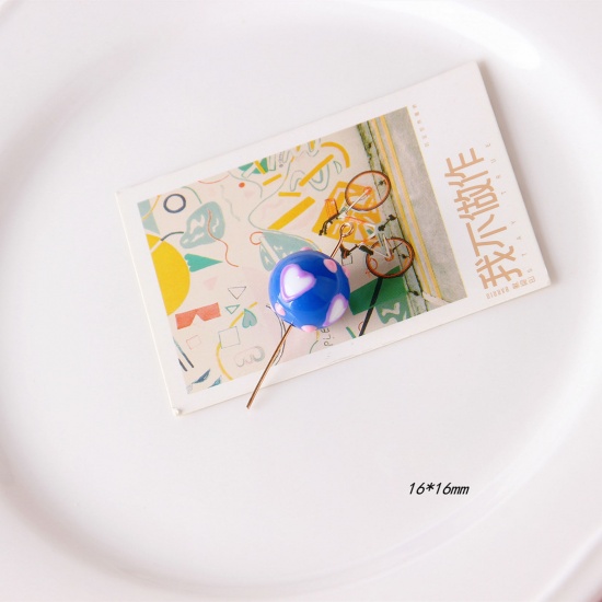 アクリル ビーズ 紺碧 円形 ハート エナメル 約 16mm 直径、 穴：約 1mm、 2 個 の画像