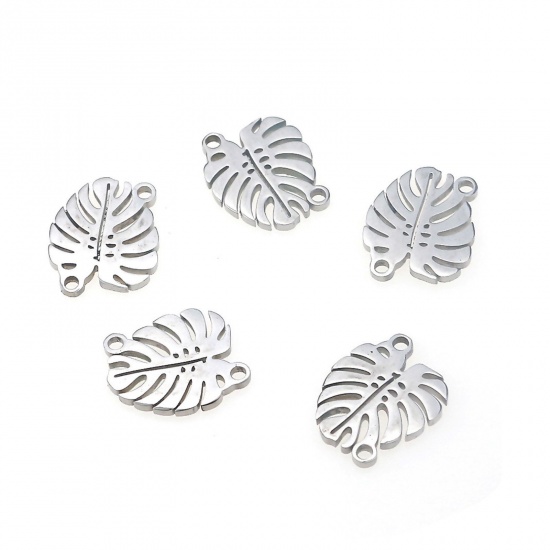 Picture of 304 Stainless Steel Connectors Silver Tone Monstera Leaf Hollow 14mm x 16mm, 1 Piece