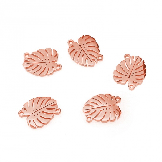 Picture of 304 Stainless Steel Connectors Rose Gold Monstera Leaf Hollow 14mm x 16mm, 1 Piece