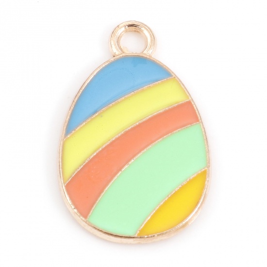 Picture of Zinc Based Alloy Easter Day Charms Gold Plated Multicolor Egg Stripe Enamel 22mm x 14mm, 20 PCs
