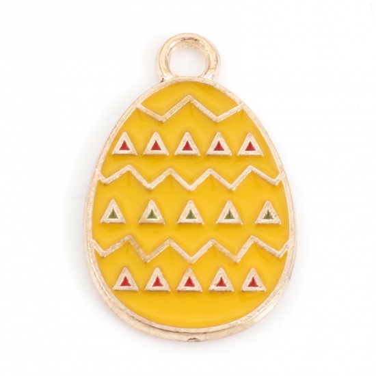 Picture of Zinc Based Alloy Easter Day Charms Gold Plated Yellow Egg Stripe Enamel 22mm x 14mm, 20 PCs