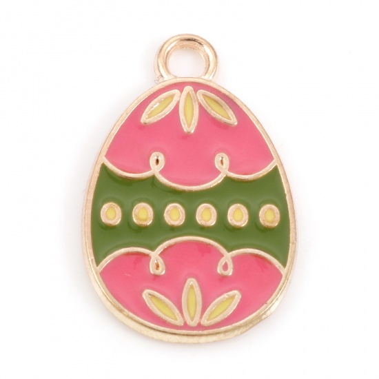 Picture of Zinc Based Alloy Easter Day Charms Gold Plated Green Egg Flower Enamel 22mm x 14mm, 20 PCs