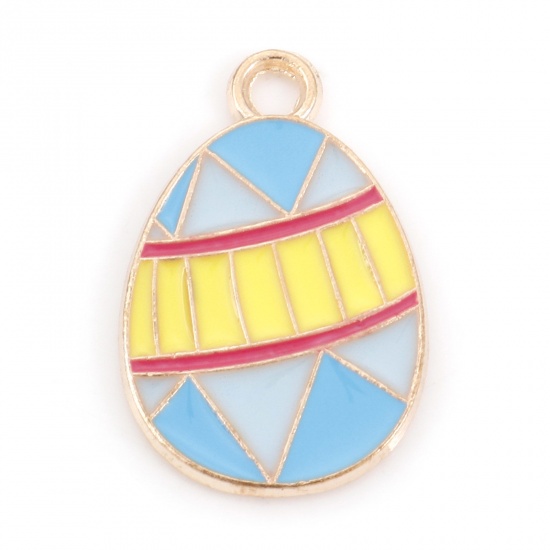 Picture of Zinc Based Alloy Easter Day Charms Gold Plated Multicolor Egg Stripe Enamel 22mm x 14mm, 20 PCs