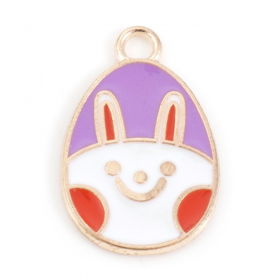 Picture of Zinc Based Alloy Easter Day Charms Gold Plated Multicolor Egg Rabbit Enamel 22mm x 14mm, 20 PCs