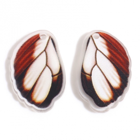 Picture of Acrylic Insect Charms Butterfly Wing Coffee 22mm x 14mm, 10 PCs