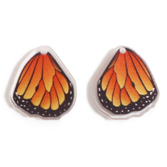 Picture of Acrylic Insect Charms Butterfly Wing Orange 20mm x 17mm, 10 PCs