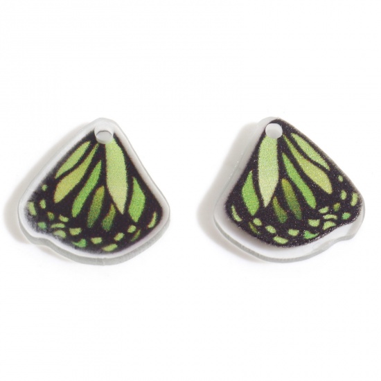 Picture of Acrylic Insect Charms Butterfly Wing Olive Green 15mm x 15mm, 10 PCs