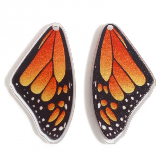 Picture of Acrylic Insect Pendants Butterfly Wing Orange 3.6cm x 1.9cm, 10 PCs