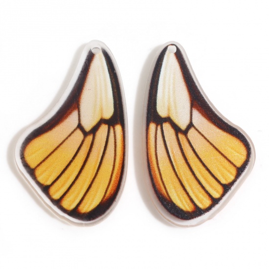 Picture of Acrylic Insect Pendants Butterfly Wing Yellow 3.6cm x 2.1cm, 10 PCs