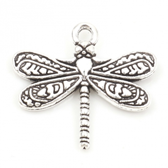 Picture of Zinc Based Alloy Insect Charms Antique Silver Color Dragonfly Animal 21mm x 19.5mm, 20 PCs