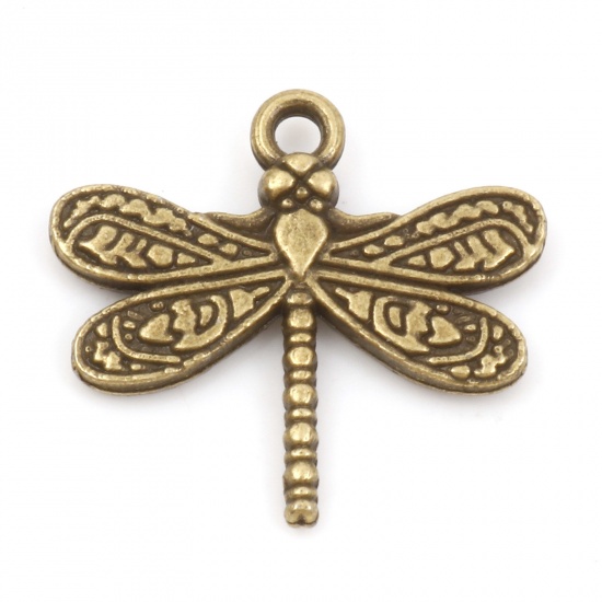 Picture of Zinc Based Alloy Insect Charms Antique Bronze Dragonfly Animal 21mm x 19.5mm, 20 PCs