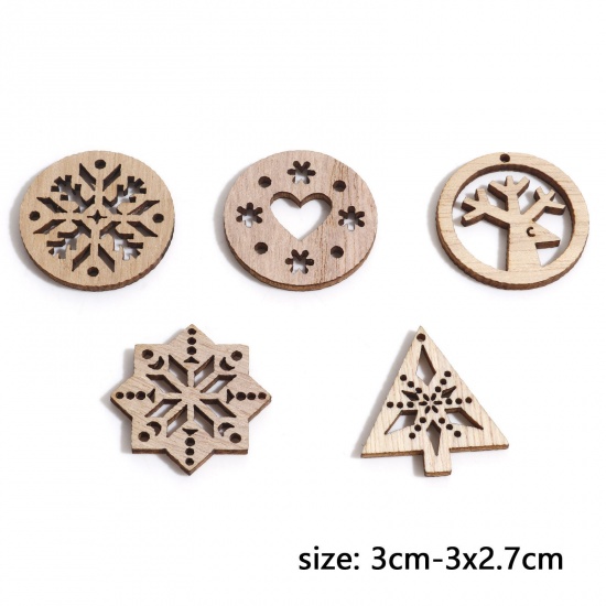 Bild von Holzverzierungen Scrapbooking nach dem Zufallsprinzip Natürliches Weihnachtsschneeflockenmuster 3 cm Durchmesser. - 3x2,7 cm, 1 Paket (50 Stück/Paket)