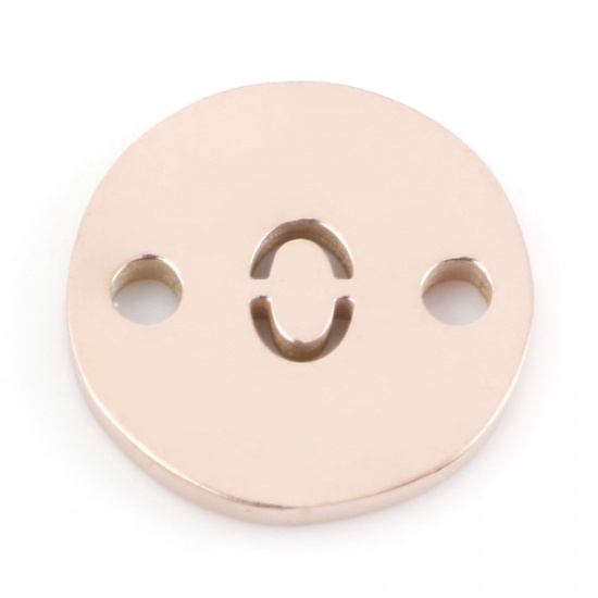 Picture of 304 Stainless Steel Connectors Rose Gold Round Message " 0 " Hollow 10mm Dia., 2 PCs