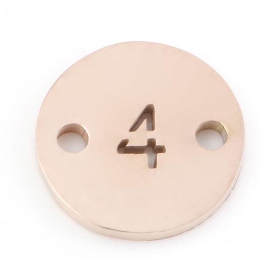 Picture of 304 Stainless Steel Connectors Rose Gold Round Message " 4 " Hollow 10mm Dia., 2 PCs