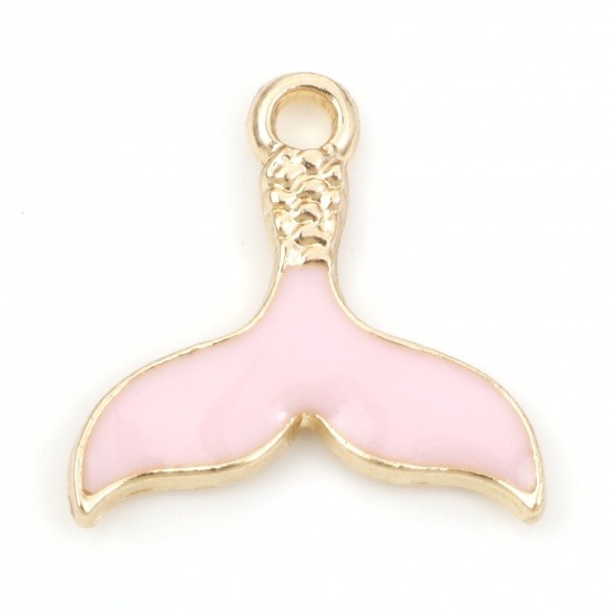 Picture of Zinc Based Alloy Charms Gold Plated Pink Fishtail Enamel 16.5mm x 16mm, 20 PCs