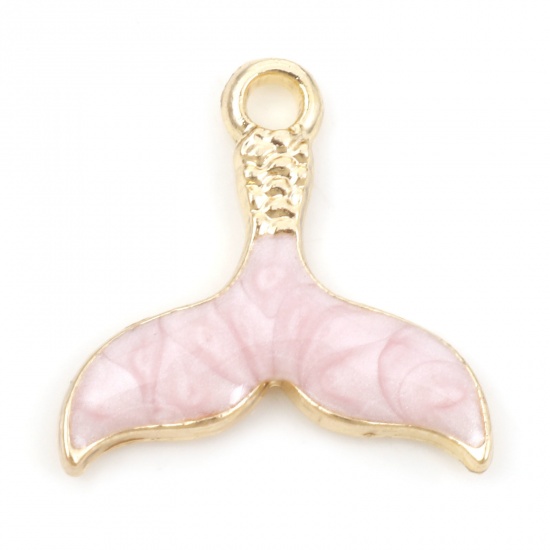Picture of Zinc Based Alloy Charms Gold Plated Light Pink Fishtail Enamel 16.5mm x 16mm, 20 PCs