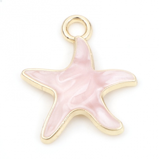 Immagine di Lega di Zinco Gioielli Oceanici Charms Stella di Mare Oro Placcato Rosa Chiaro Smalto 21mm x 18mm , 10 Pz