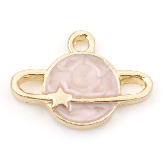 Picture of Zinc Based Alloy Charms Gold Plated Light Pink Universe Planet Enamel 16mm x 11.5mm, 20 PCs