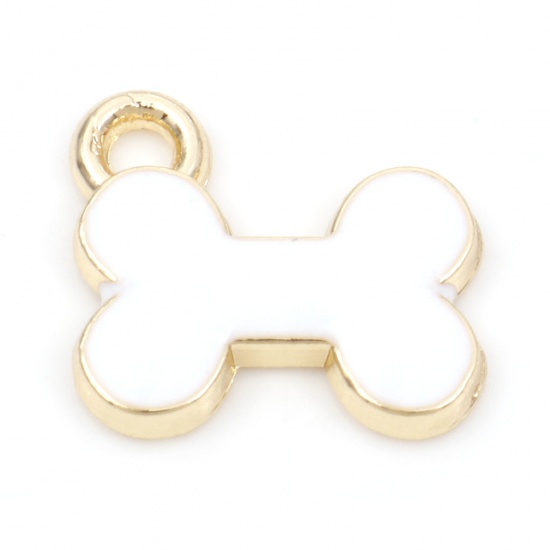 Picture of Zinc Based Alloy Pet Memorial Charms Gold Plated White Bone Enamel 13mm x 12mm, 20 PCs