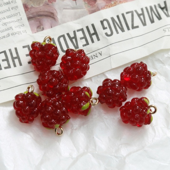 Picture of Resin 3D Charms Grape Fruit Gold Plated Red 15mm x 11mm, 2 PCs