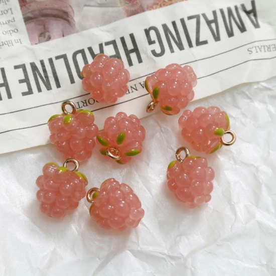 Picture of Resin 3D Charms Grape Fruit Gold Plated Pink 15mm x 11mm, 2 PCs