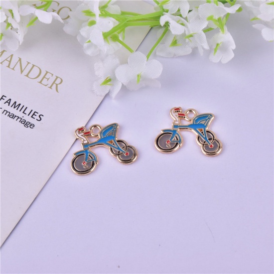 Picture of Zinc Based Alloy Transport Charms Gold Plated Tricycle Multicolor Enamel 24mm x 19mm, 10 PCs