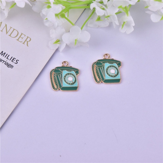 Picture of Zinc Based Alloy Charms Gold Plated Multicolor Telephone Enamel 19mm x 18mm, 10 PCs