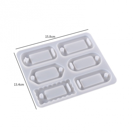 Picture of Silicone Resin Mold For Keychain Necklace Earring Pendant Jewelry DIY Making Rectangle Geometric White 15.8cm x 13.4cm, 1 Piece