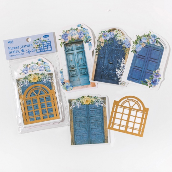 Picture of PET DIY Scrapbook Deco Stickers Blue Window 16.5cm x 8.5cm, 1 Set ( 15 PCs/Set)