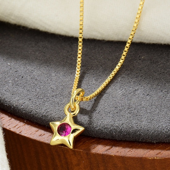 Picture of Brass Galaxy Charms Gold Plated Pentagram Star Fuchsia Cubic Zirconia 13mm x 7mm, 2 PCs                                                                                                                                                                       