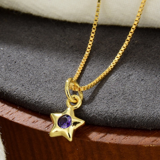Picture of Brass Galaxy Charms Gold Plated Pentagram Star Purple Cubic Zirconia 13mm x 7mm, 2 PCs                                                                                                                                                                        