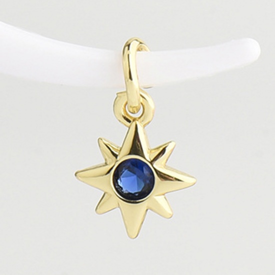 Picture of Brass Galaxy Charms Gold Plated Sun Deep Blue Cubic Zirconia 10.5mm x 8.3mm, 2 PCs                                                                                                                                                                            