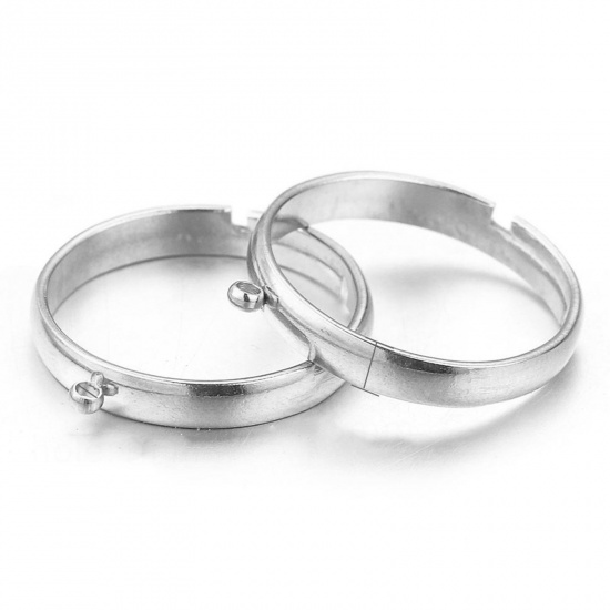 Picture of 304 Stainless Steel Open Adjustable Rings Silver Tone With Loop 17mm(US Size 6.5), 2 PCs