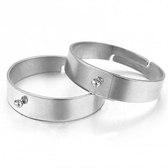 Picture of 304 Stainless Steel Open Adjustable Rings Silver Tone With Loop 17mm(US Size 6.5), 2 PCs
