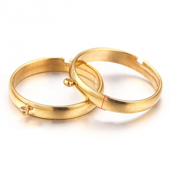 Bild von 304 Edelstahl Offen Verstellbar Ring Vergoldet Mit Öse 17mm (US Größe 6.5), 2 Stück