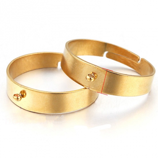 Picture of 304 Stainless Steel Open Adjustable Rings Gold Plated With Loop 17mm(US Size 6.5), 2 PCs