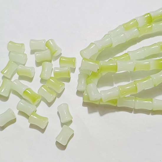 Picture of Lampwork Glass Beads Bamboo-shaped Light Green About 12mm x 8.5mm, Hole: Approx 1.2mm, 100 PCs